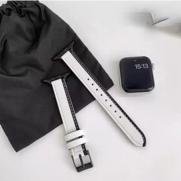 Luxury black and white watch band genuine leather watch band for apple series 1 - Picture 2 of 3